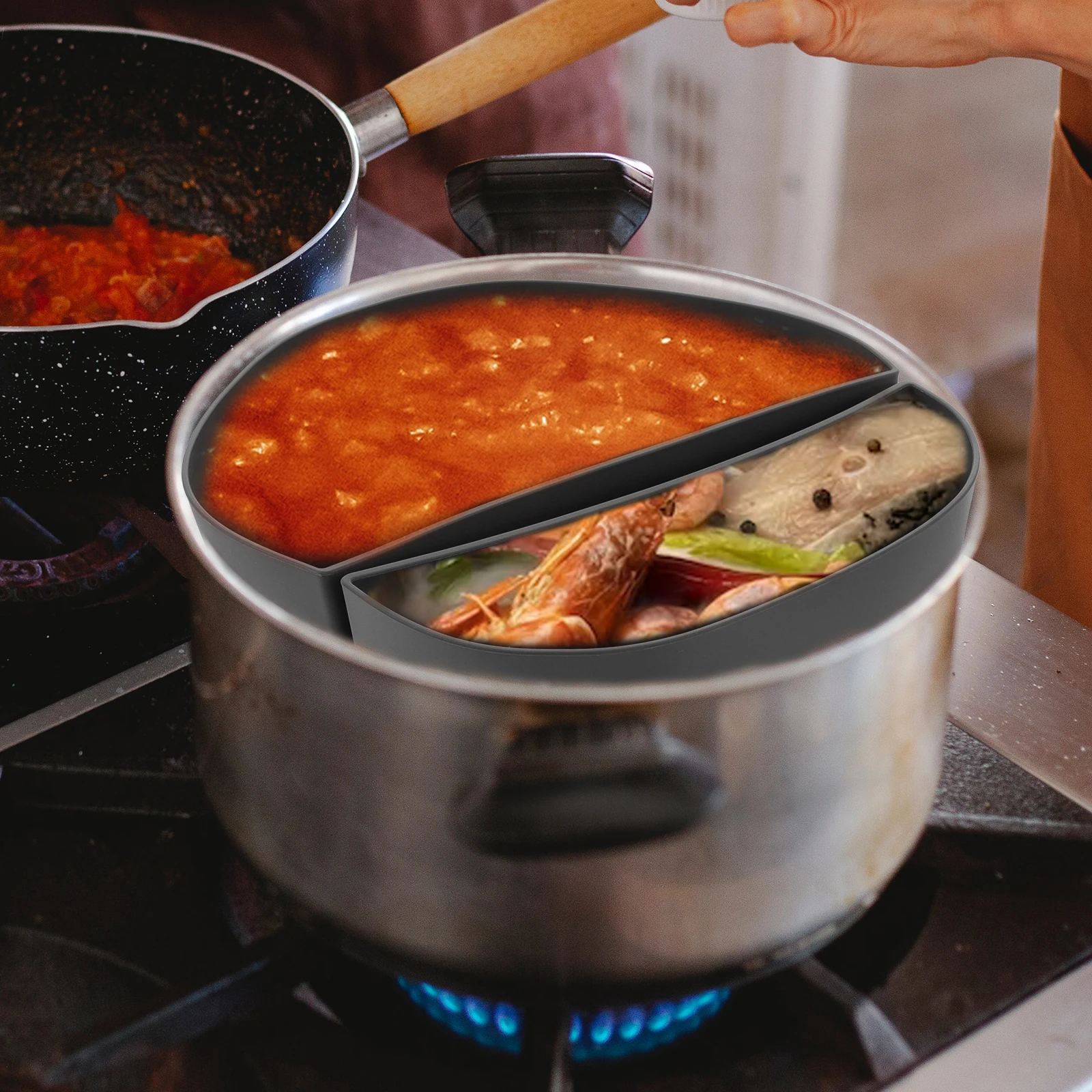 

Slow Cooker Liners Multi use Divider Silicone Insert Reusable Pot Kitchen Gadget Slow Cooker Separator Deep Serving Stew Tool
