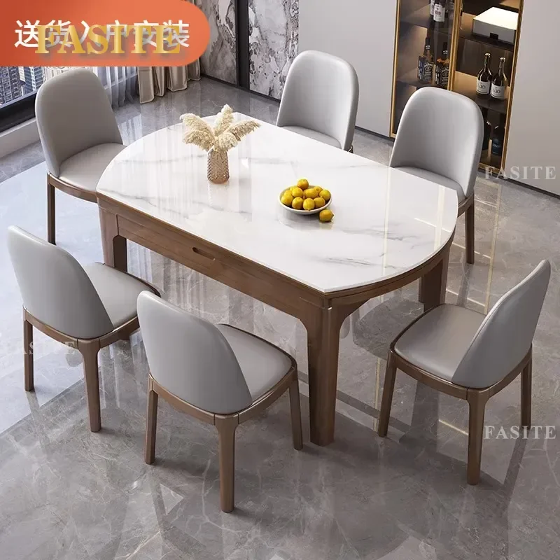 For Small Apartment Modern Simple Slate Dining Table Variable Round Square Telescopic Folding Dual Purpose Solid Wood