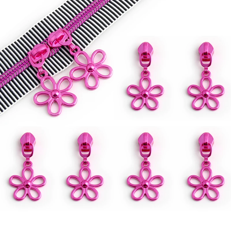 5PCS/2 yards Plumeria metal 5# nylon sewing puller slider bag clothes shoes pillow DIY zipper handicraft accessories