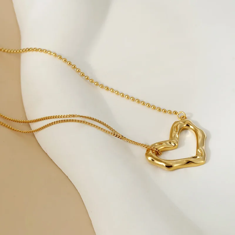 925 silver heart-shaped necklace, Korean version, electroplated gold plated round bead chain, women's niche jewelry