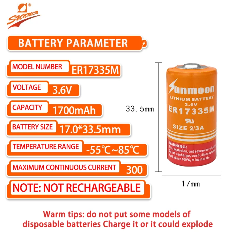 Sunmoon ER17335M-caudalímetro de Control Industrial, medidor eléctrico PLC con batería de litio de 3,6 V, Sensor de humo