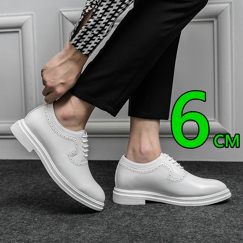 

Invisible Lift Shoes Men 6CM Hidden Height Increase Brogue Formal Leather Derby Elevator Shoes for Wedding Business Office Dress