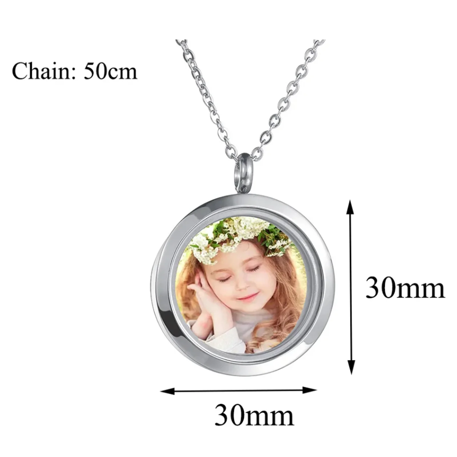 30mm Glas-Einäscherungs-Fotorahmen-Anhänger Halskette Gravierbarer Edelstahl-Andenken Urnen-Anhänger für Frauen und Männer – Detail 1