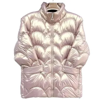 Manteau en coton à col montant pour femme, vêtements en duvet de pain brillant, nouveau pardessus, vêtements en coton, veste ample rembourrée d'hiver