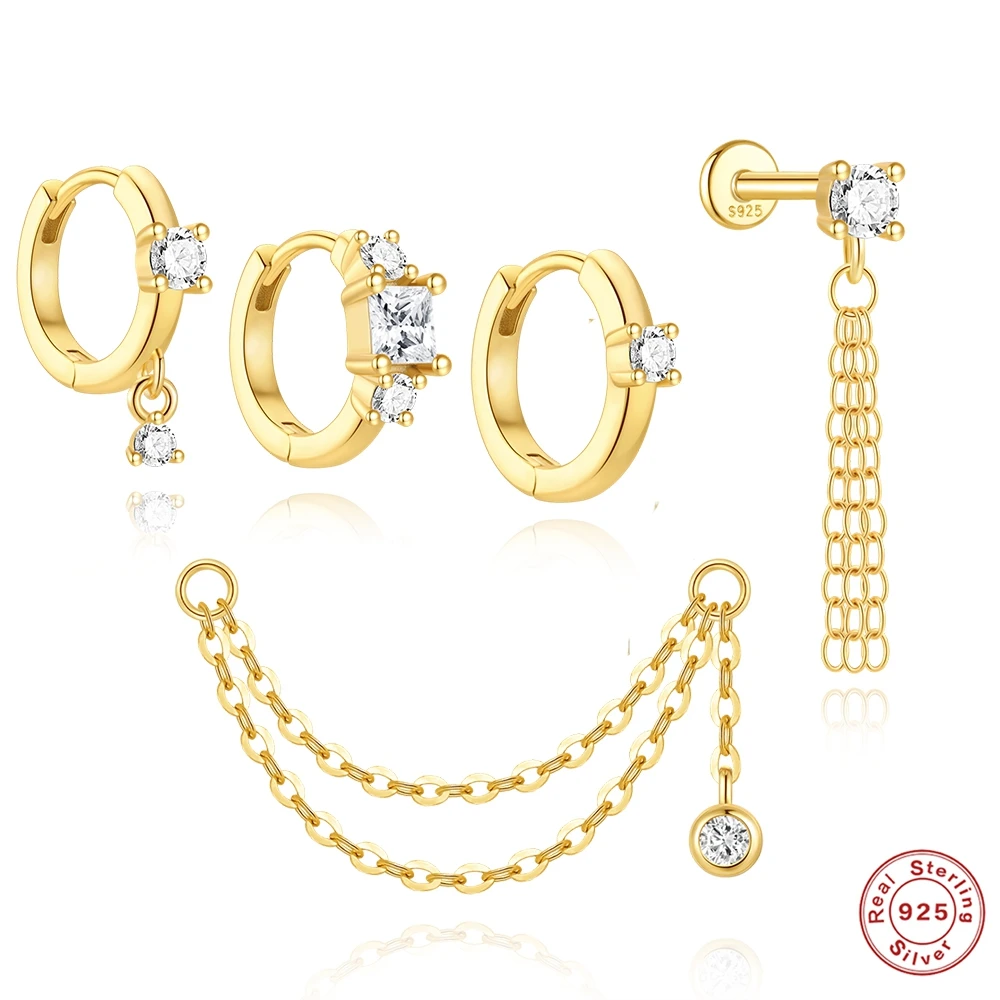AIDE 925 Sterling Silver 18K Gold Color 1pc Piercing Earrings for Women Christmas Exquisite Ear Bone Buckles Female Party Gifts