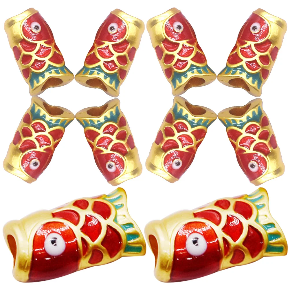 

10pcs Red Fish Tube Barrel Beads Bracelet Tiny Spacer Shaped Alloy Koi Fish DIY Charms Jewelry Ornament Decorative Beads