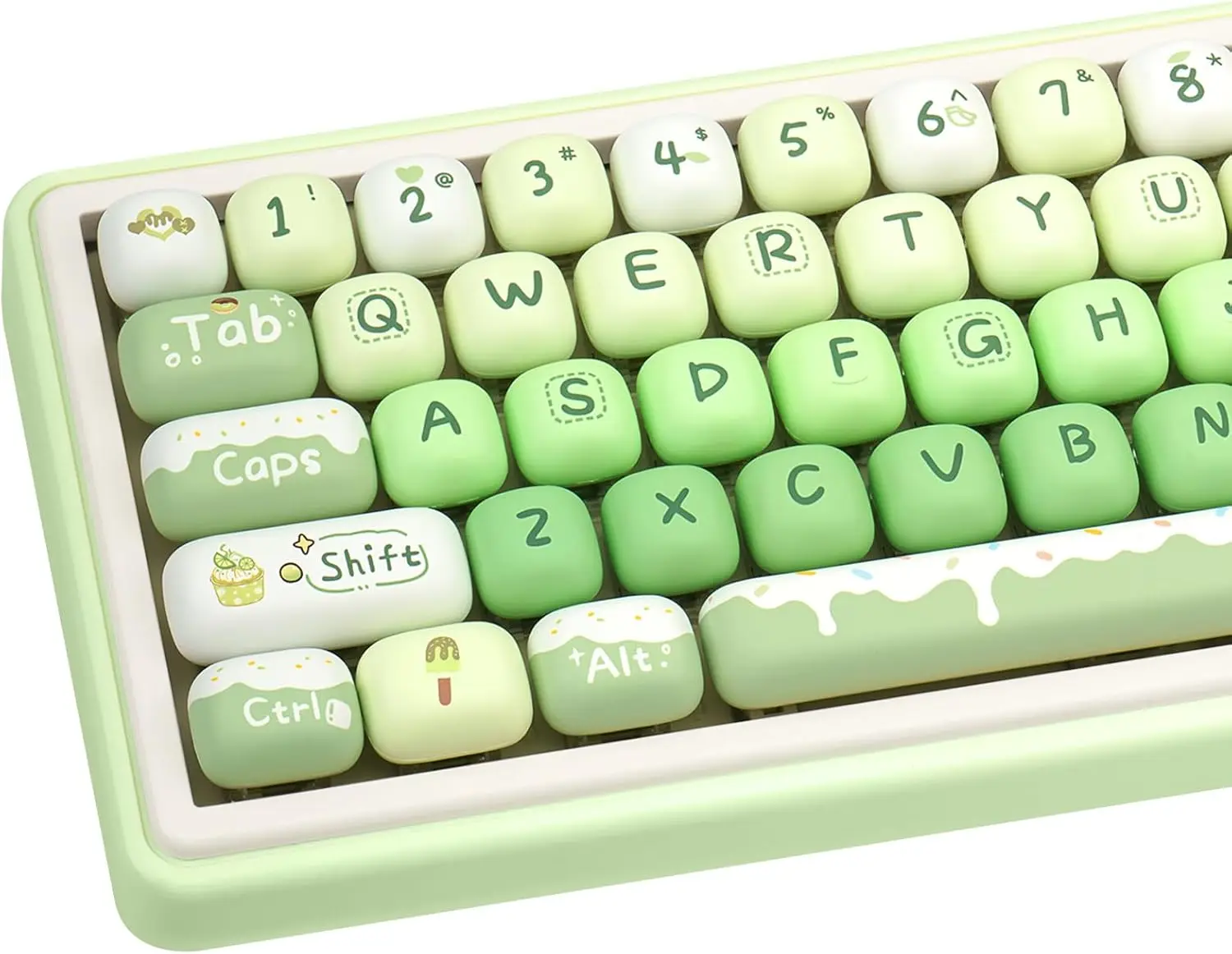 Green Keycap MOG Profile  5 Side Dye-Sublimation Round Keycaps 140 Keys  Custom Kawaii Key caps Set for for MX Swithes Keyboards