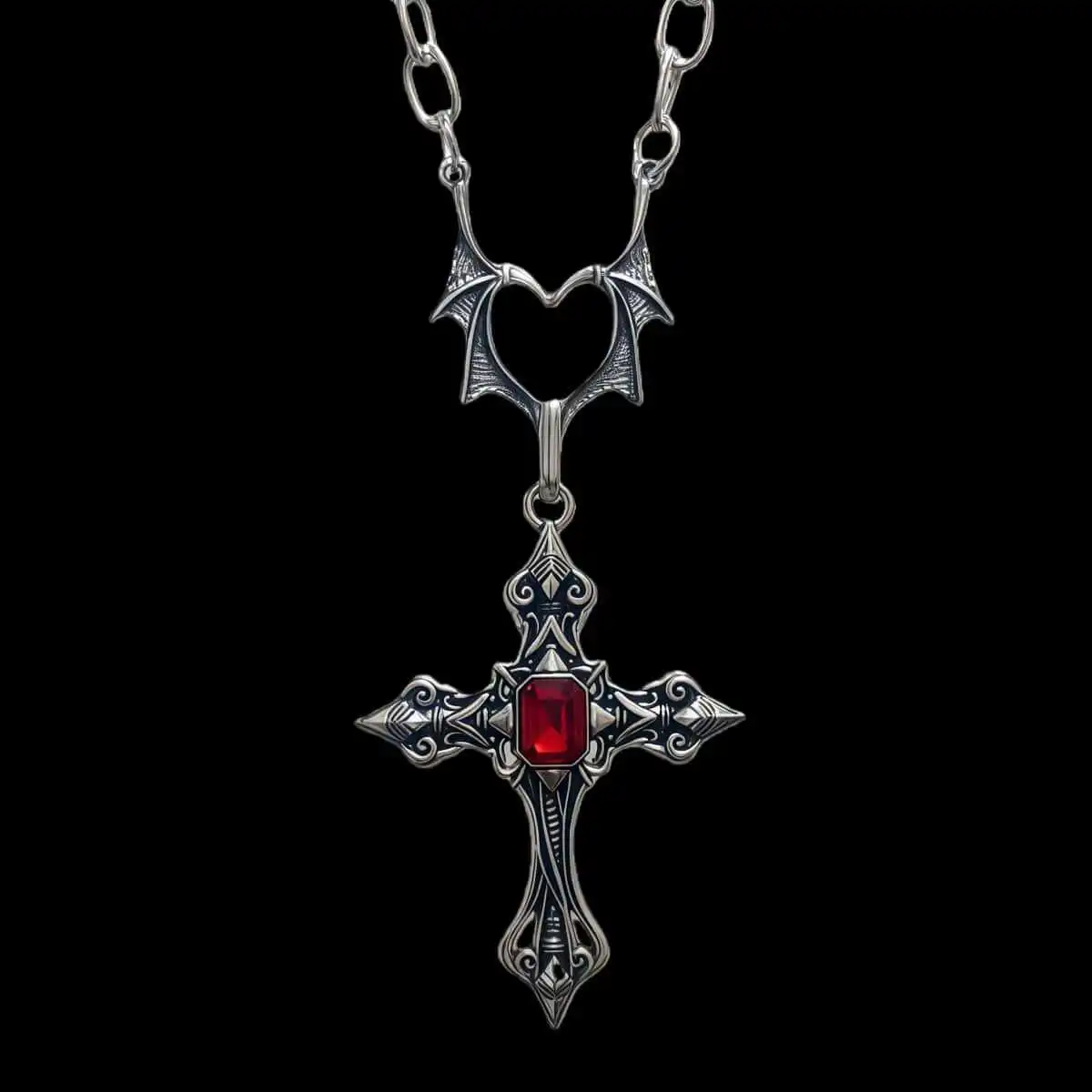 Y2k Bat Cross Necklace,Goth jewelry,Witch accessory,Vintage,heart Bat wings,mystery,Color Stone,Victoria Cross,Choker For Women
