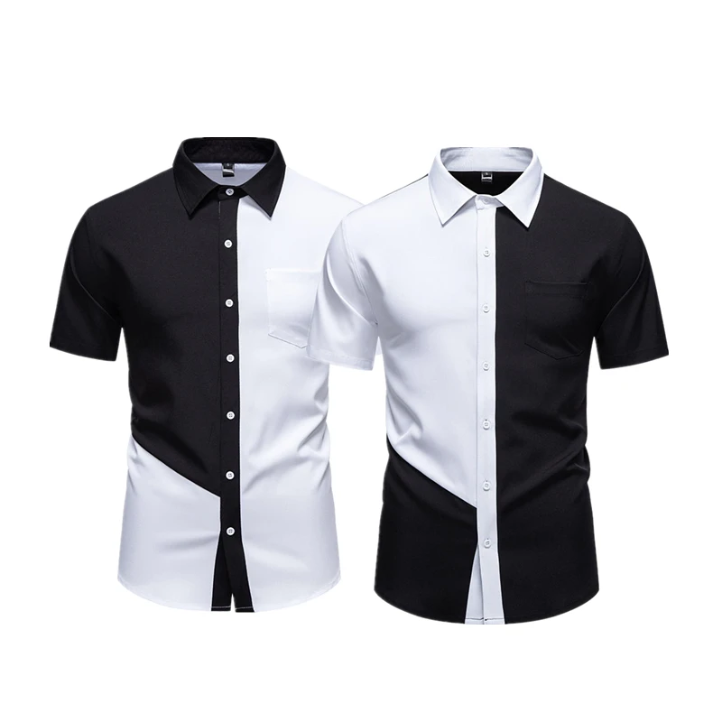 New Men's Summer Casual Two-Tone Short Sleeve Shirt Wrinkle-Resistant Comfortable and Versatile