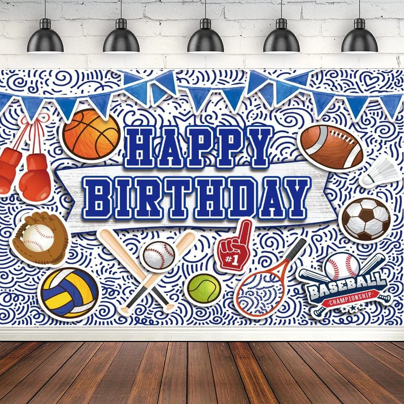 Photography Backdrop Boy Sports Theme Birthday Party Banner  Baseball Basketball Football Boxing Background Poster Decoration