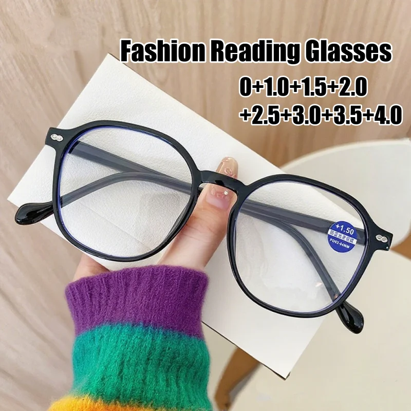 

Men Women HD Square Reading Glasses Fashion Retro Oversized Far Sight Eyeglasses Ladies Ultralight Blue Light Blocking Glasses