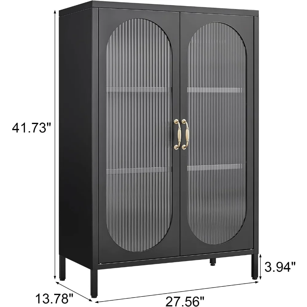 Fluted Glass Cabinet,Arched Cabinet with Glass Doors,Accent Buffet Storage Cabinet with Adjustable Shelves for Kitchen