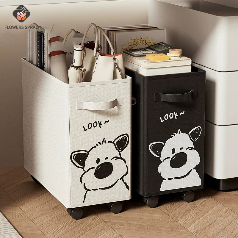 Carro de almacenamiento móvil con ruedas con diseño de perro bonito, suministros de oficina desmontables, caja de almacenamiento debajo del escritorio, carrito de mano blanco con Ca bonito, 1 ud.