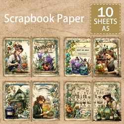 10 Sheets A5 Size Potion Girl Glass Jar Flowers Background Vintage Grunge Journal Planning Scrapbooking
