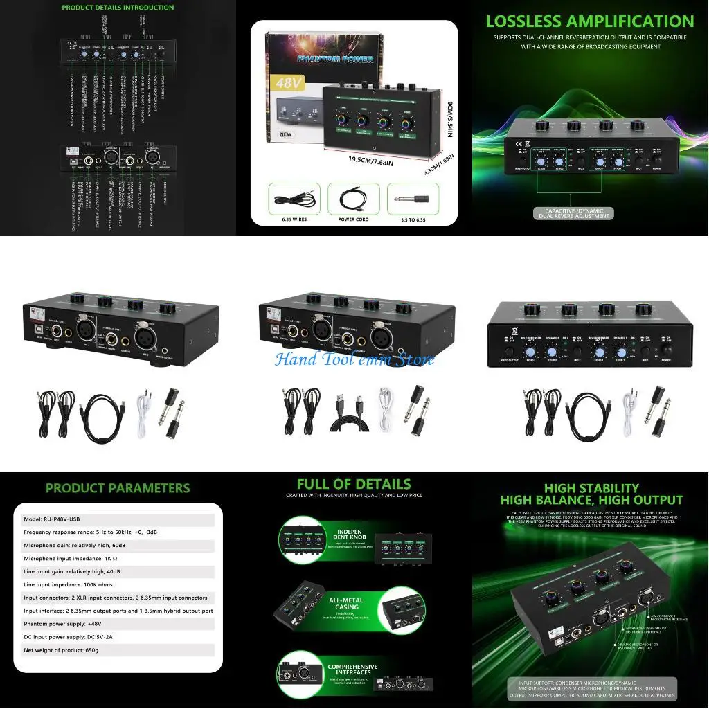 

H37F 2-канальный металлический реверберированный усилитель портативный слуховой микшер для нескольких устройств