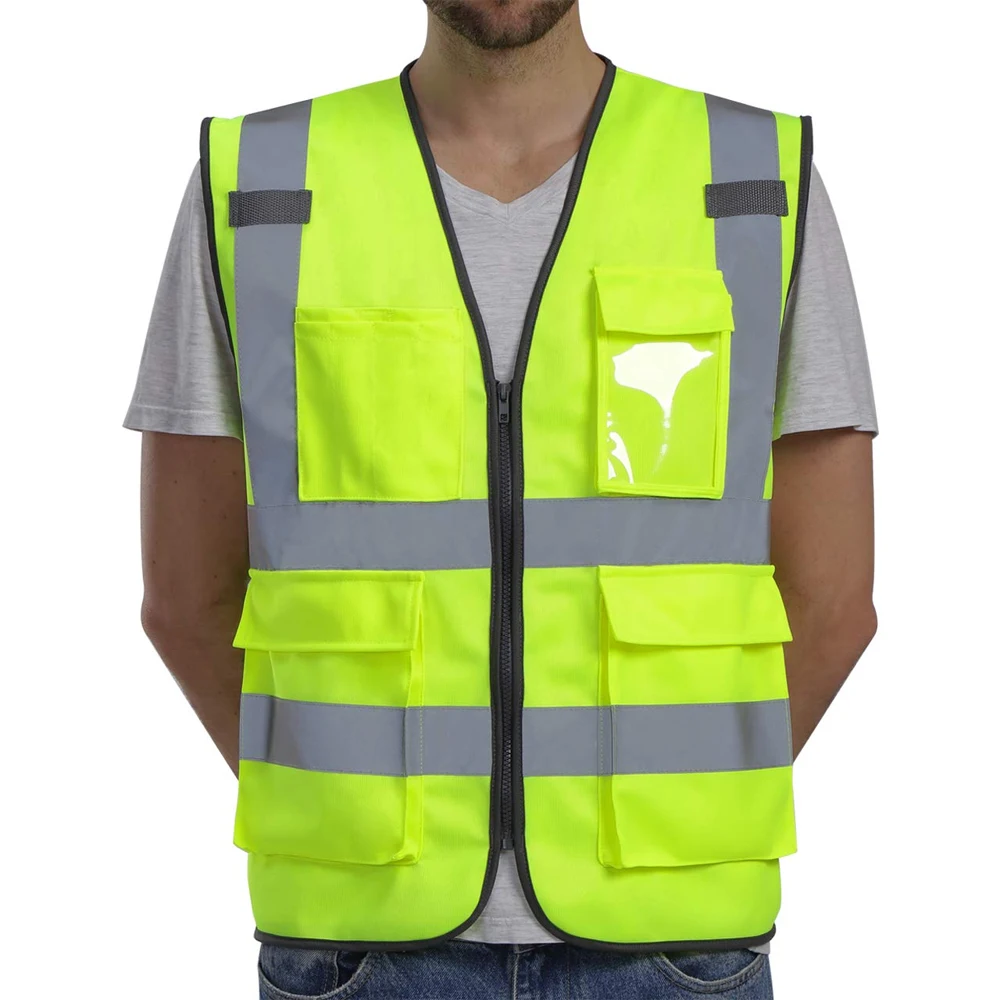 Chalecos de seguridad reflectantes ANSI clase 2, Chaleco de alta visibilidad con bolsillos y cremallera, trabajo de construcción, chaleco fluorescente Hi Vis