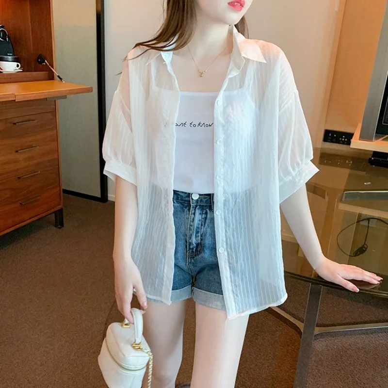 

Summer New Sle Thin Sun Protection Clothes Women's Breathable Outerwear irt Five Sve Length Korean Version Collar