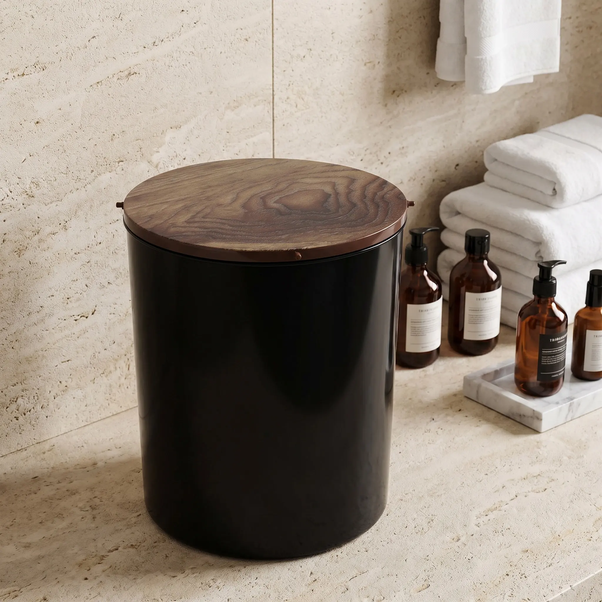 2Pcs Stylish Woodgrain Texture Trash Can Lid Replacement for Domestic Hotel Use Easy Clean Plastic Garbage Bin Cover Flip Design