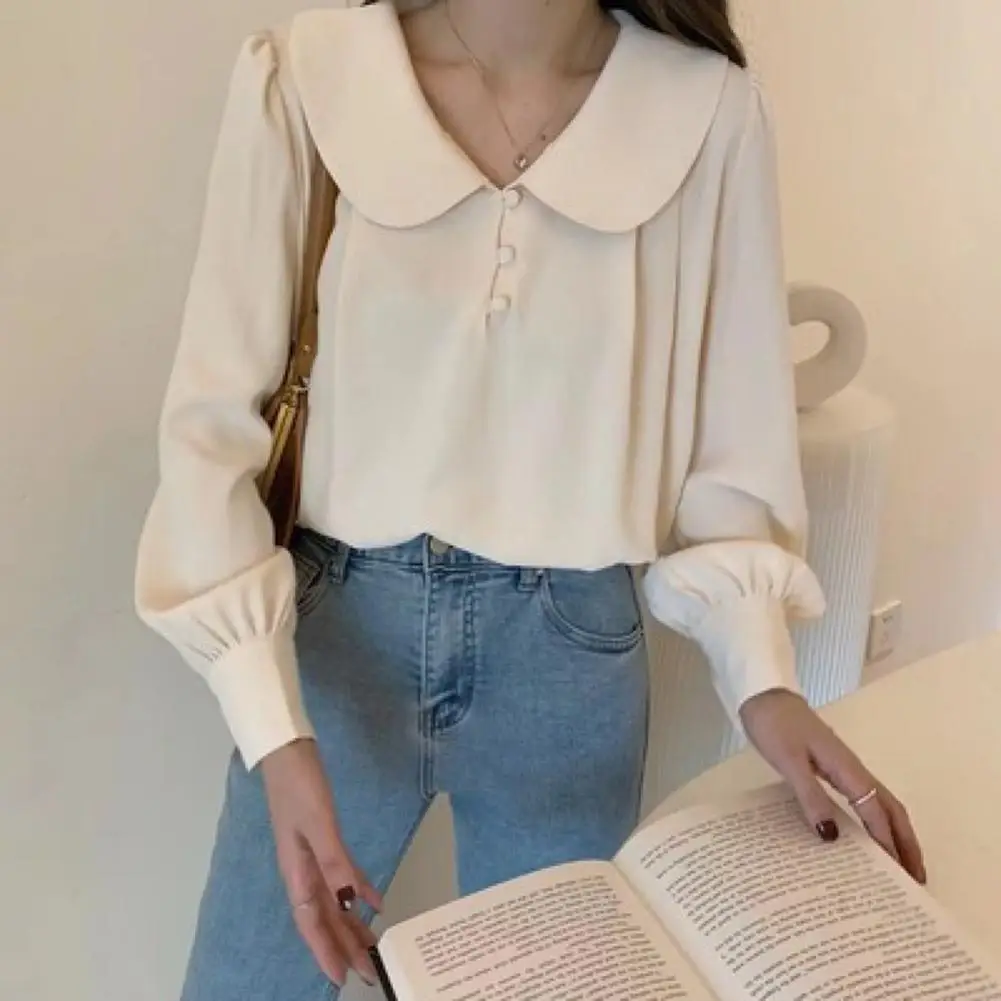 Formal Lapel Collar Shirt for Women French-inspired Doll Collar Tops for Women Chic Pullovers for Spring Autumn Commutes Women