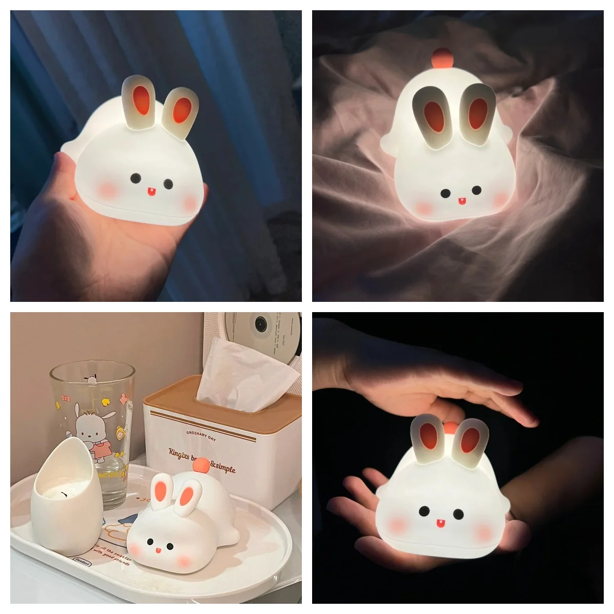 1pc Cute Rabbit Night Light Adorable Soft Silicone Lamp Cute Creative Small Gifts For Relatives Friends Classmates For Bedside