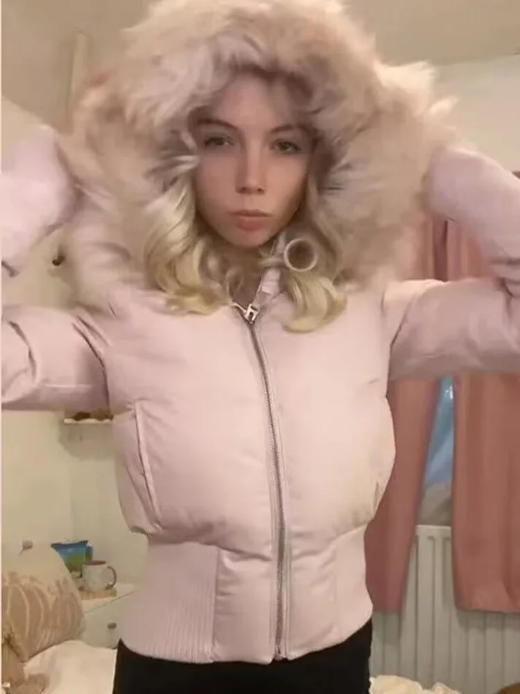 

HH Женская повседневная куртка в уличном стиле Женская зимняя модная универсальная стеганая короткая куртка с длинными рукавами на молнии с отделкой из искусственного меха с капюшоном