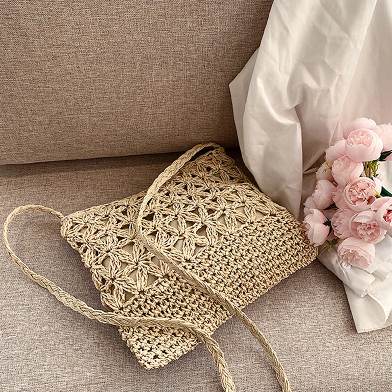 Kleine, frische Umhängetasche, Damentasche, Strohgewebte Umhängetasche, Nische und vielseitige gewebte Tasche, einfache und modische Handtasche – Detail 18