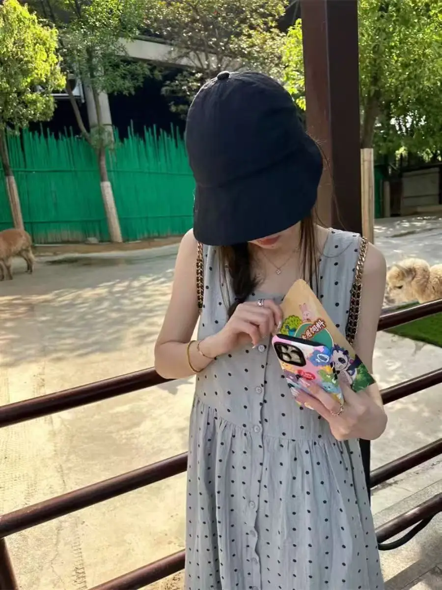 Abito estivo senza maniche a pois Abito da donna Pausa tè Eleganza francese Abito lungo sottile Abito in lino di cotone con vita impero N781