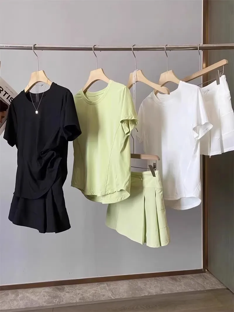 

Спортивный комплект Lu Home для йоги Qui Dry Moisture ng ort Sve Футболка с защитой от воздействия Faionable Женская двойка...