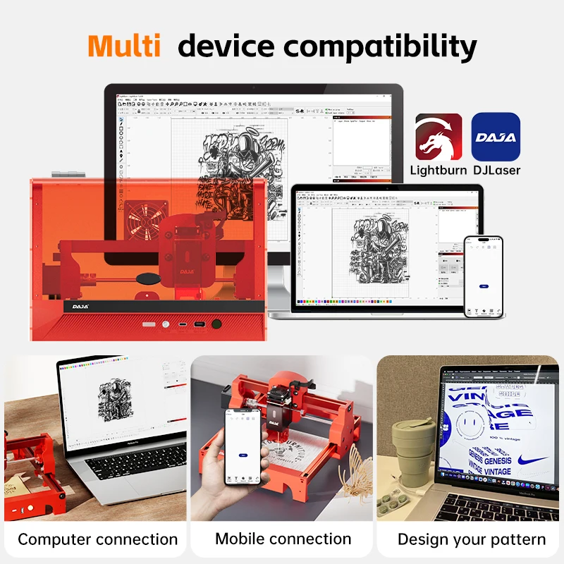 DAJA A7 MINI PRO Laser Engraver Laser Engraving Cutting Machine Full Cover DIY PC APP Control for Wood Metal Jewelry Plastic