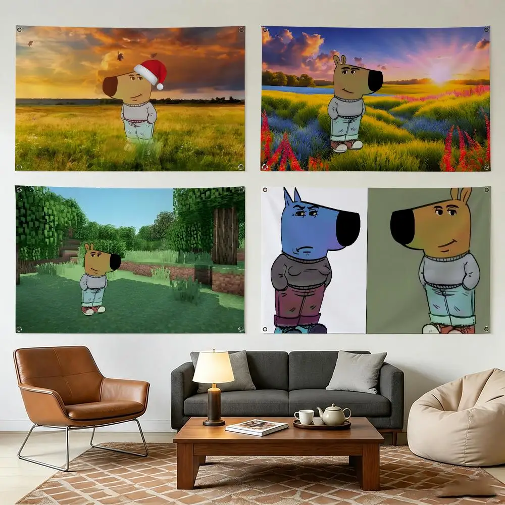 C-Chill Guy Dog Cute Flags Wall Hanging Outdoor Garage Room Decorative Fashion Gift Background