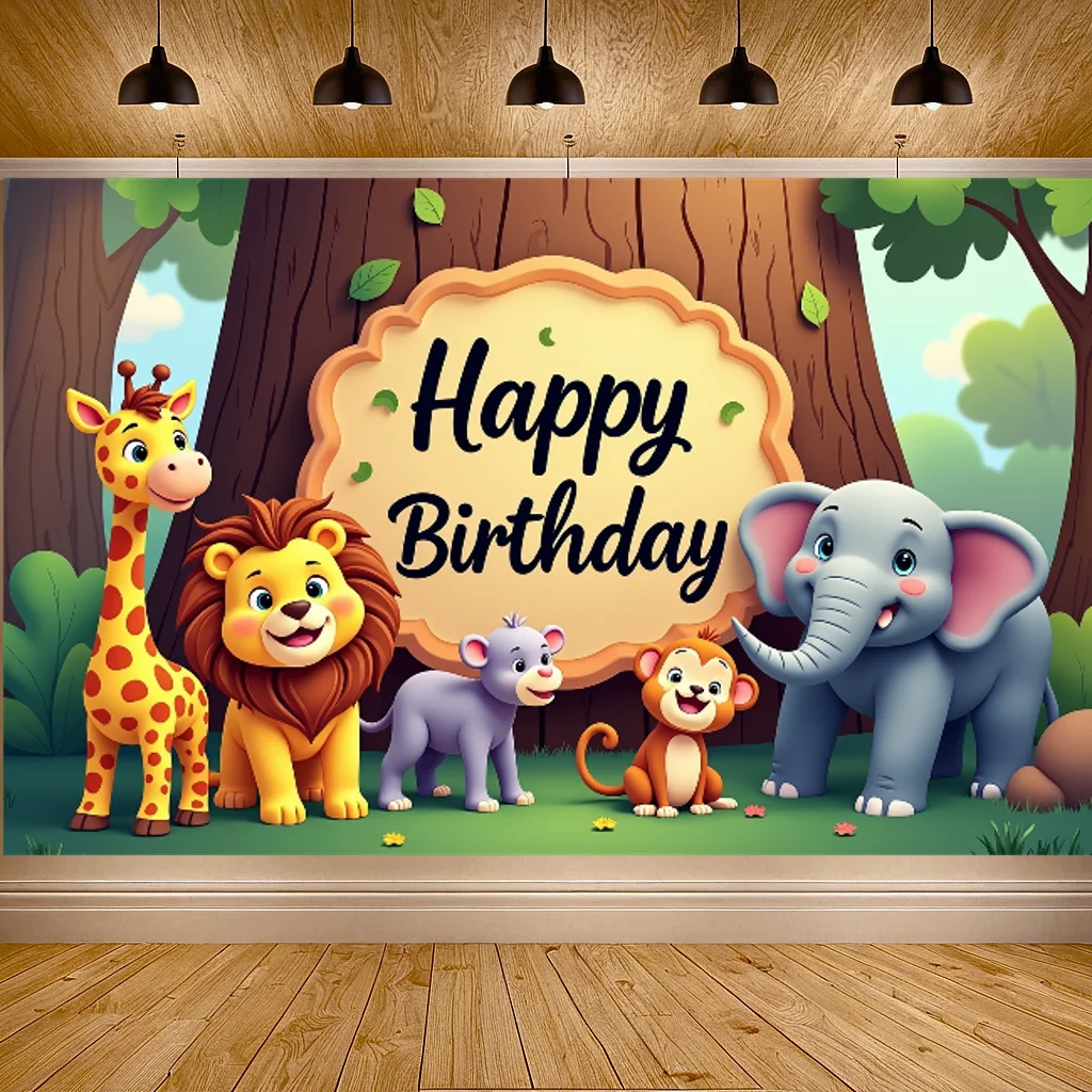 180x110 Birthday Theme Banner Cute Animal Pattern Home Decoration Party Background Wall Painting Baby Shower Celebration Banner