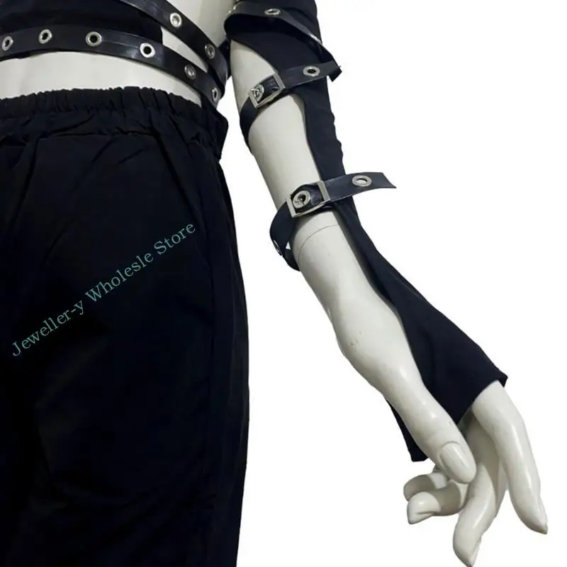 r7uf 1pair ผู้หญิงพังก์แขนแขนริบบิ้นแขนเสื้อแขนครึ่งนิ้วแขน