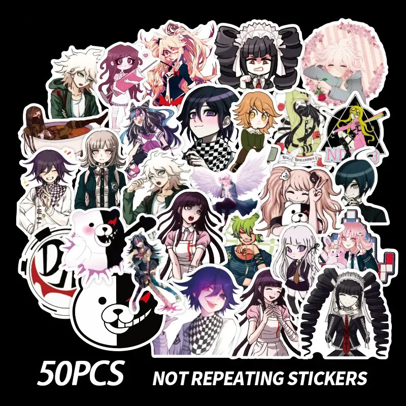 50Pcs/set Danganronpa Anime Stickers Metal Decal Sticker For Laptop Phone Car Book Desk DIY Stiker Toy