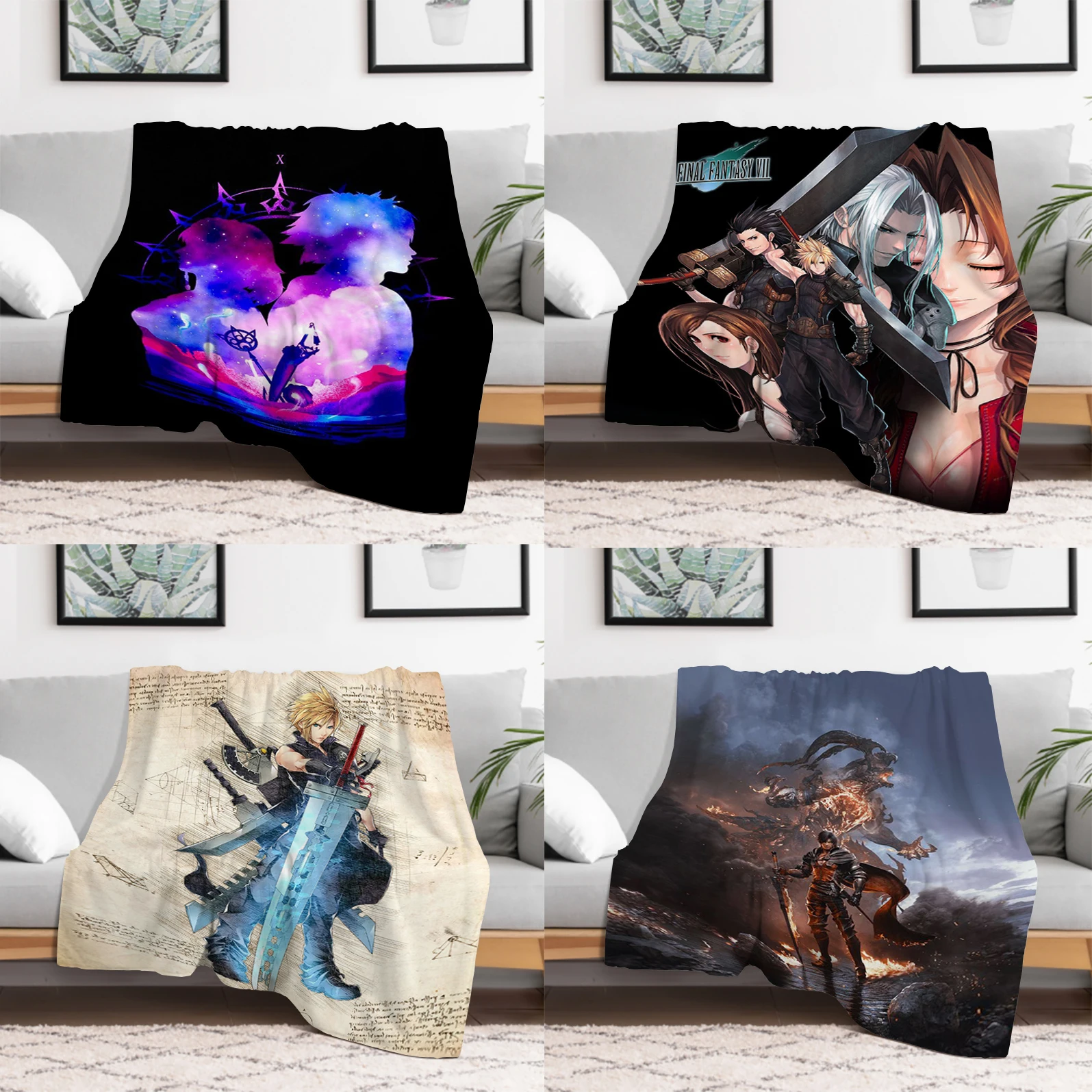 Final Fantasy VII XII Game Blanket Sofa Blankets for Beds Furry Winter Throw Fluffy Soft Bed & Throws Fleece Custom Anime Home