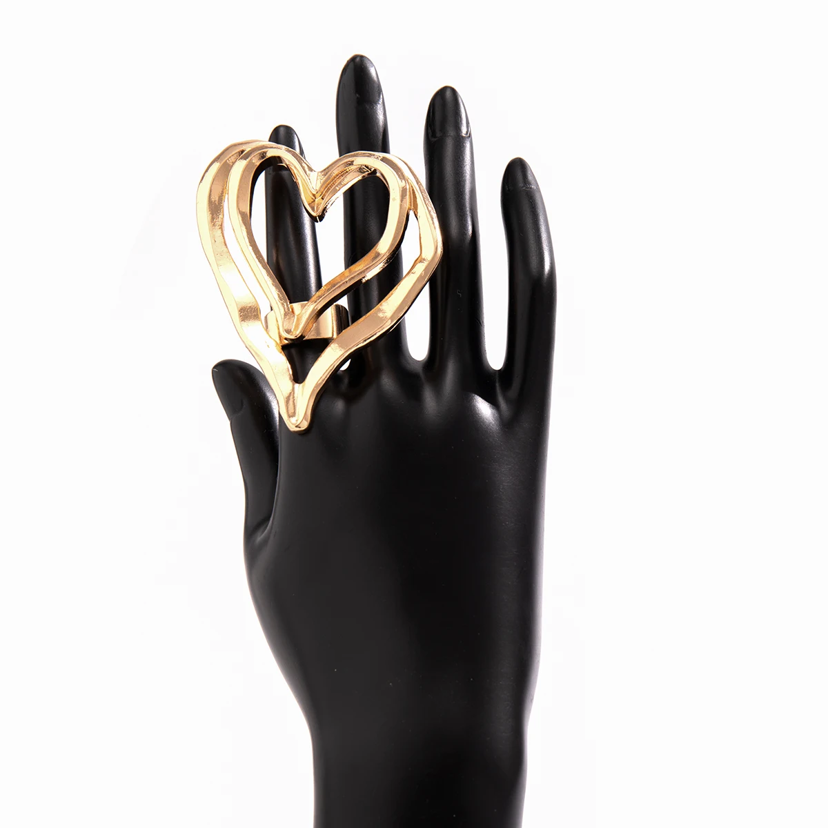 PuRui Punk Big Irregular Heart Rings for Women Exaggerated Metal Gold Color Finger Open Ring Ladies Gifts Jewelry Party Girls