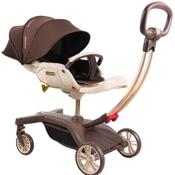 Baby Stroller 3-in-1 Leather Bidirectional Implementation of Adjustable Folding Comfortable Large Wheel Shock Absorber