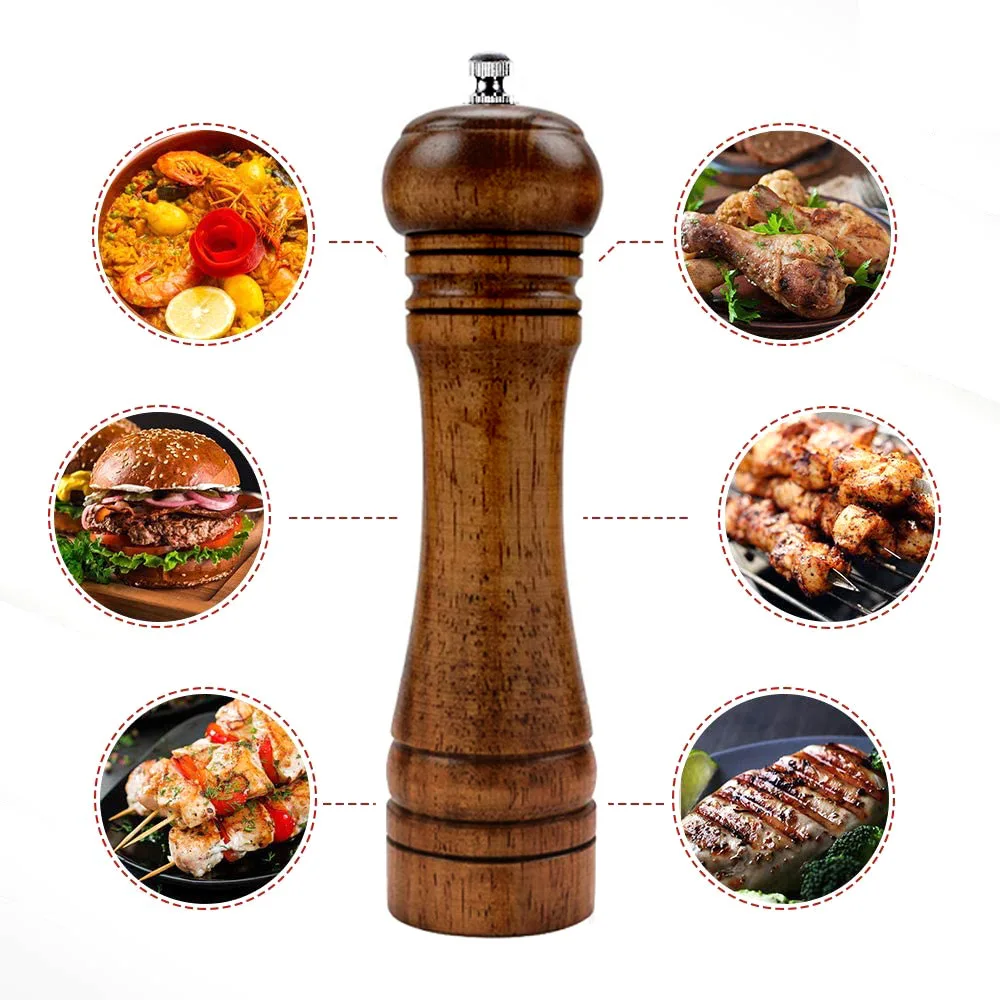 Wooden Kitchen Pepper Grinder,Manual Pepper Mill with Ceramic Core,5/8/10″ Flavouring Bottle,Restaurant Salt and Pepper Grinder