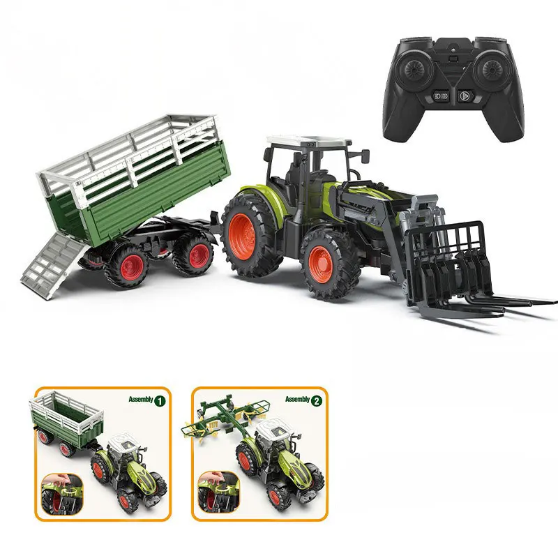 1:16 RC Tractors Remote Control Car Farm Agricultural RC Trailer With LED Rake Dump Trailer Electronic RC Farmer Truck For Child