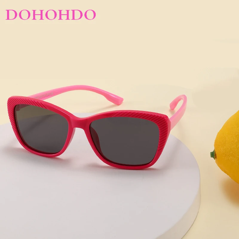 DOHOHDO Cat Eye Kids Sunglasses Polarized For 4-12 Years Macaron Color Frame Girls Boys Silicone Flexible Glasses UV400 Shades