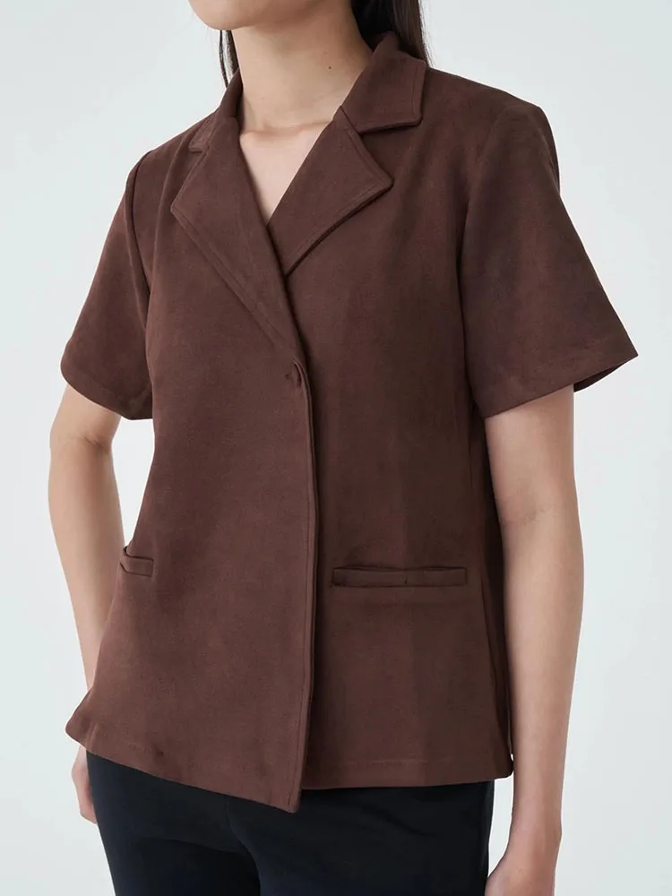 BJTZ 2026 Spring Summer Women Solid Color Single Breasted Short Sleeve Jacket Office Casual Work Tops