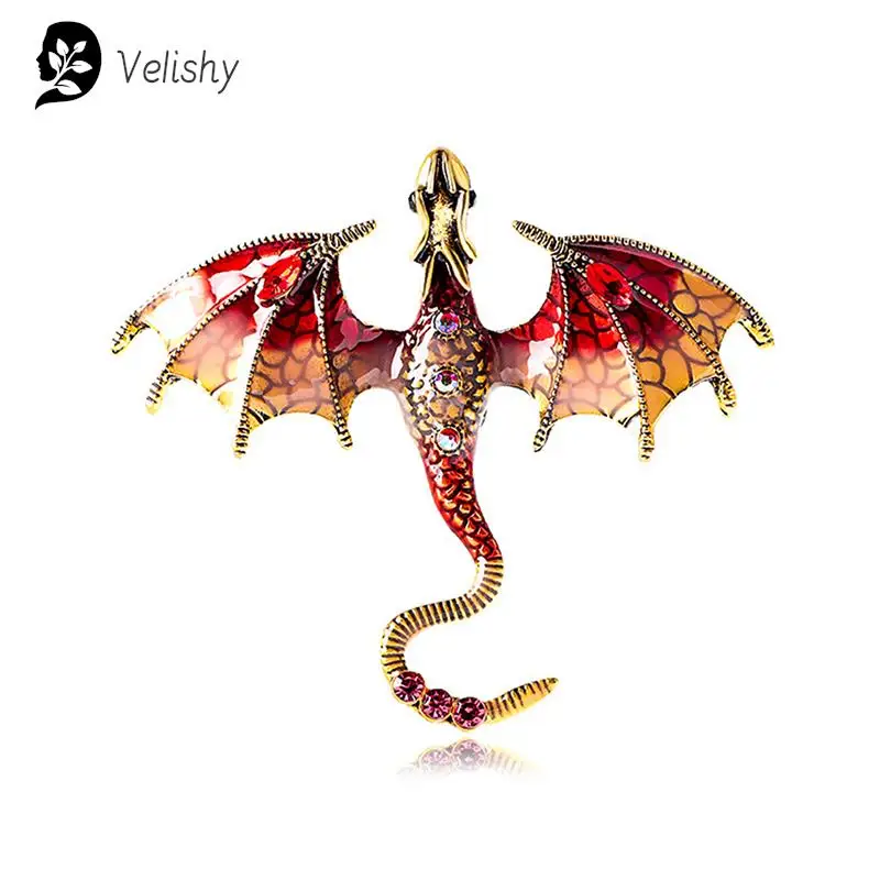 Vintage naga pria wanita bros berlian imitasi terbang kaki dan hewan Pin tersedia batu permata musim dingin bros perhiasan Pin