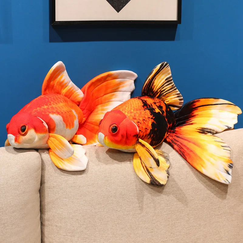 Adorable Goldfish Pillow Orange Red Yellow Expressive Eyes Textured Scales Stuffed Ornamental Fish Bedroom Sweet Decor