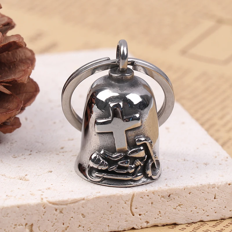 1Pcs Vintage Motorcyclist Pattern Bell Pendant Necklace Men's Guardian Bicycle Exorcism Accessory Gift