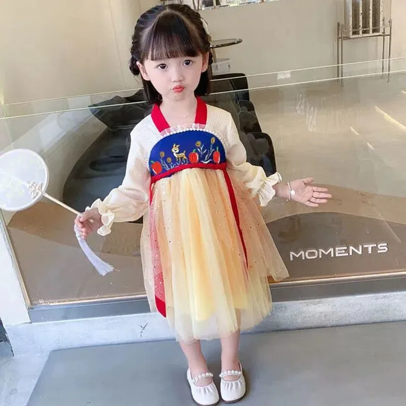 

Hanfu Girls Autumn Clothes Chinese Style Princess Dress Children's Long-sleeved Dress Girl Baby Party Dress