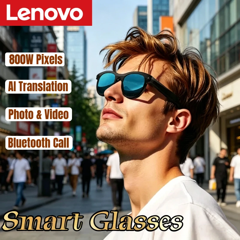 Lenovo Smart AI Glasses 800W Pixels HD Color Changing Chat Translate Camera Bluetooth Call Voice Assistant Music Control Glasses