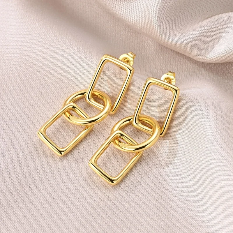 

925 Sterling Silver Earrings Women Sparkling Golden Chain Drop Earring For Anniversary Wedding Jewelry Gifts