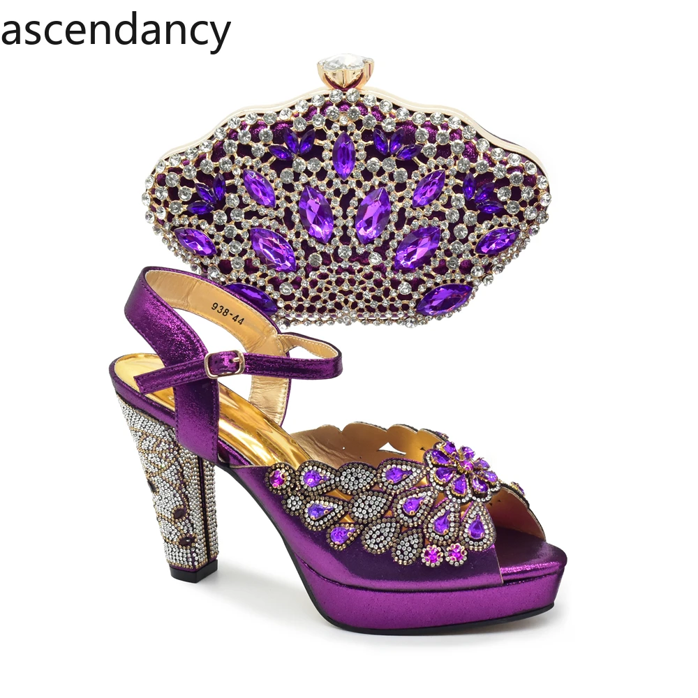 New Arrival Italian Party Shoes and Bag Set Decorated with Rhinestone African Women Wedding Shoes Bride Plus Size Women Shoes 43