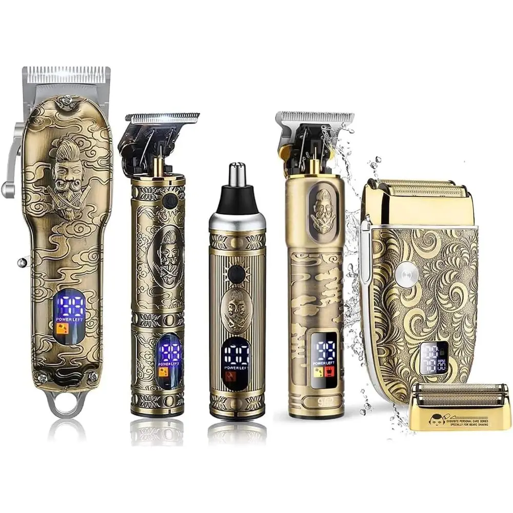 Professional Cordless Beard and Nose Trimmer Set with LCD Display and Hair Grooming Kit