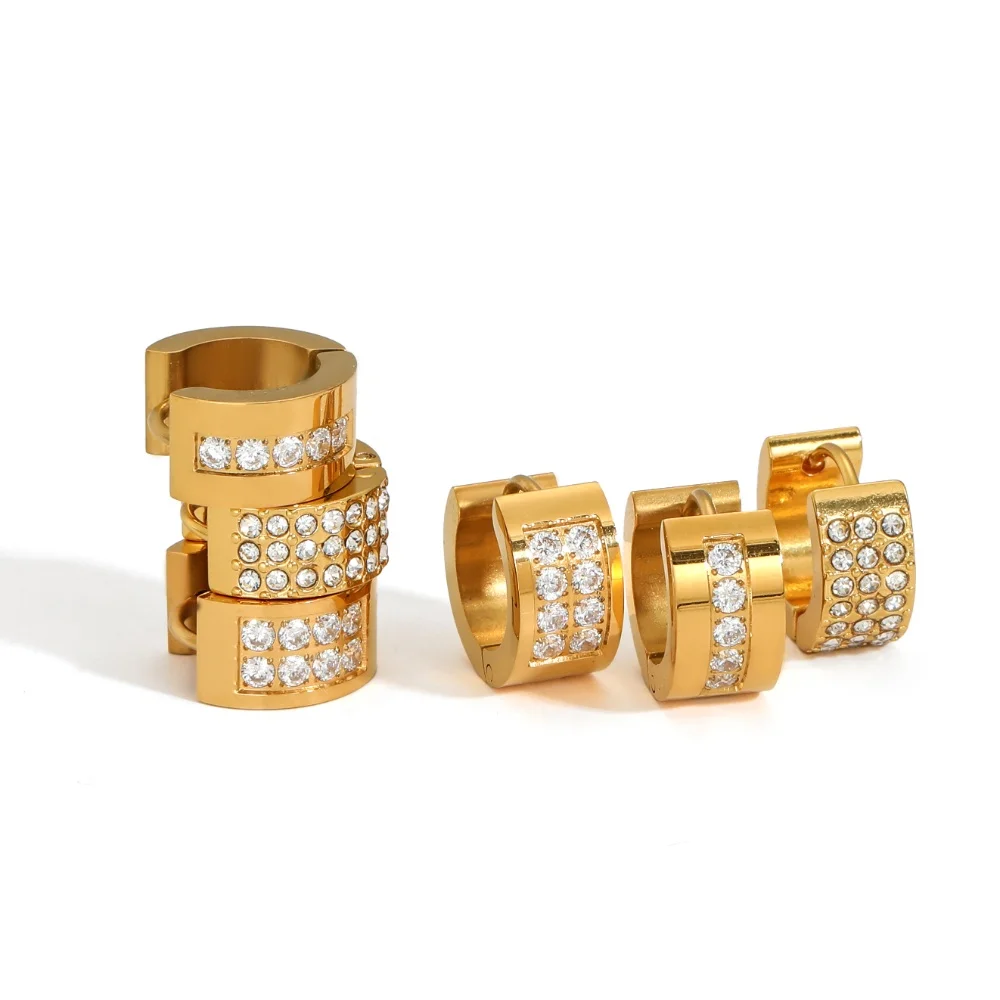 18K Vergoldete Edelstahl-Cubic-Zirkonia Runde Huggie-Creolen Modeschmuck für Damen Tägliches Party-Accessoire – Detail 4
