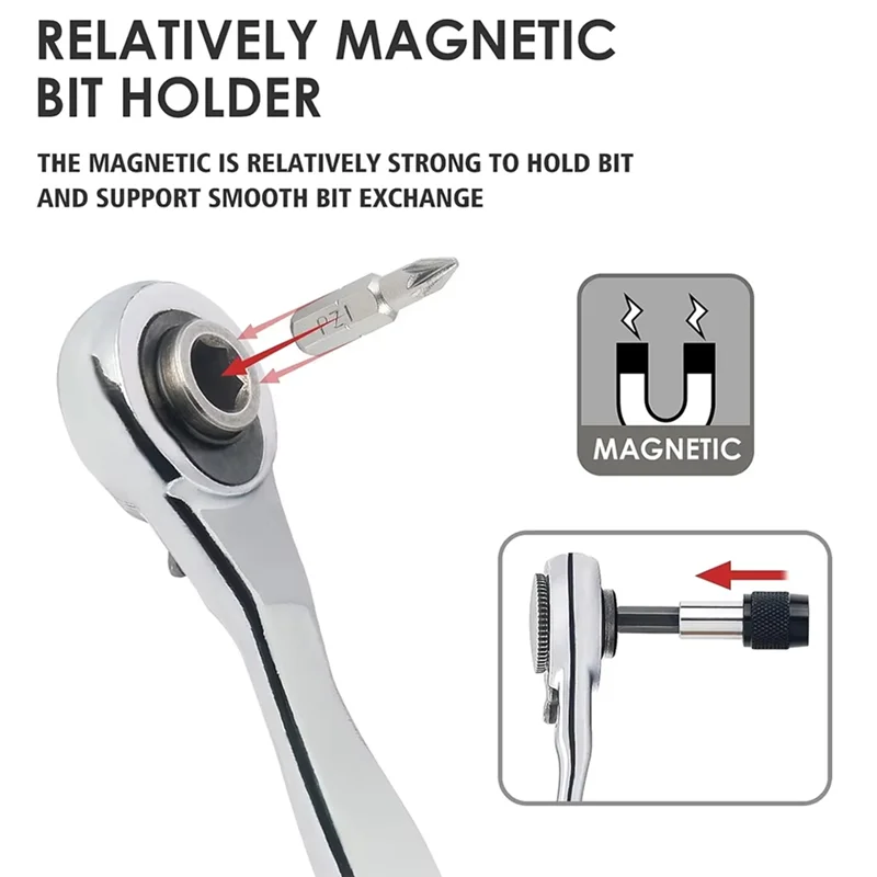 28 in 1 미니 라쳇 렌치 세트 (직각 오프셋 1/4인치 72T 스크루드라이버 핸들 마그네틱 톡스 비트 포함)